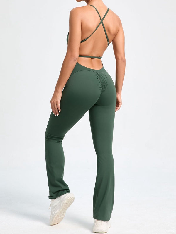 BUYCO Female Cross Back Ruched Back Flare Jumpsuit