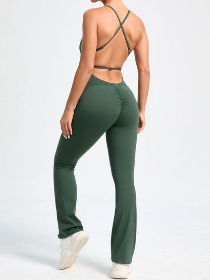 BUYCO Female Cross Back Ruched Back Flare Jumpsuit