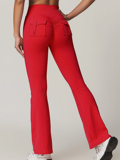BUYCO Female Pocket Ruched Back Flare Cargo Leggings