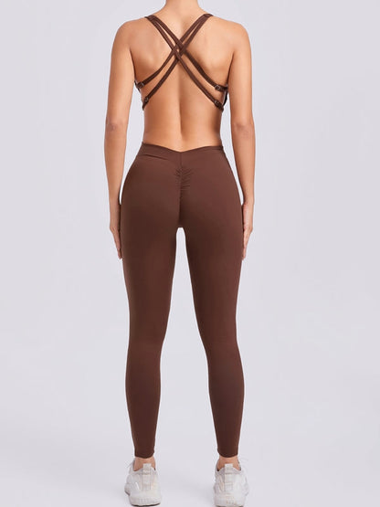 BUYCO Female Cross Back Ruched Back Hollow Out Jumpsuit