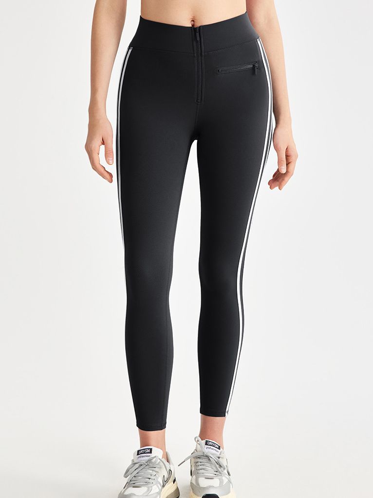 BUYCO Female Contrast Color Stripes Zipper High-rise Leggings