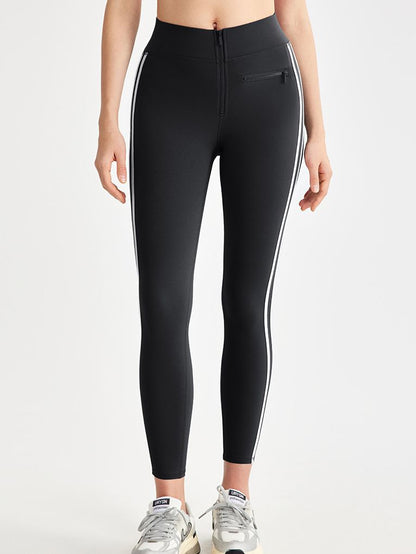 BUYCO Female Contrast Color Stripes Zipper High-rise Leggings