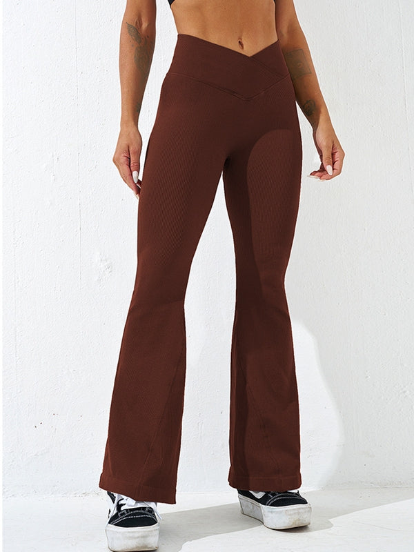 BUYCO Female V-shape Waist Ribbed Flare Ruched Back Leggings