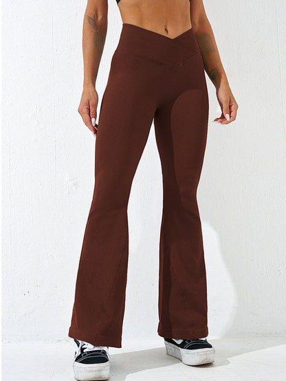 BUYCO Female V-shape Waist Ribbed Flare Ruched Back Leggings