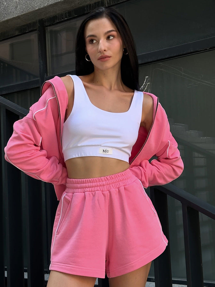BUYCO Female Zipper Contrast Color Short Tracksuit