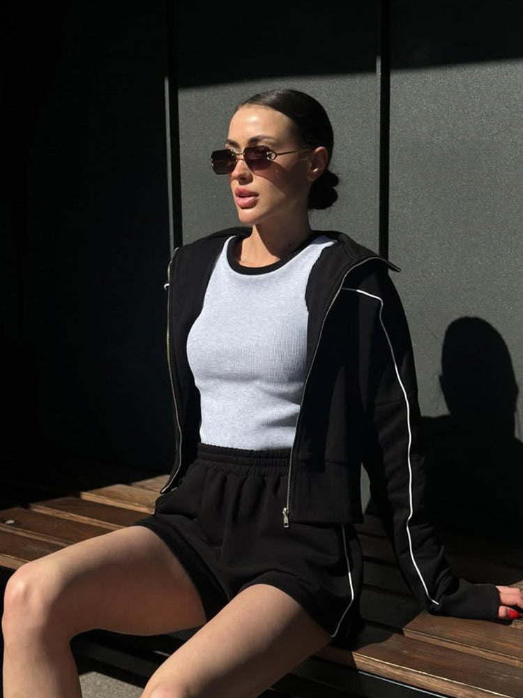BUYCO Female Zipper Contrast Color Short Tracksuit