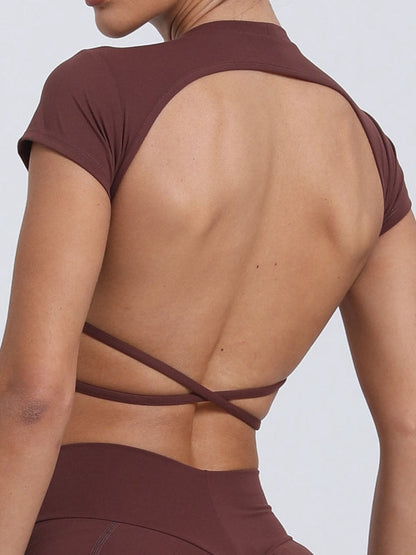 BUYCO Female Cross Back Backless Cropped Short Sleeves
