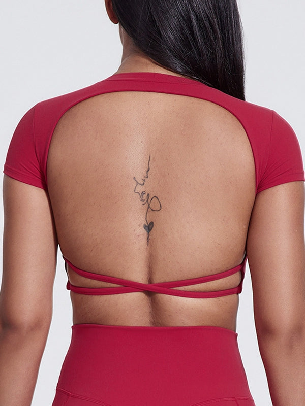 BUYCO Female Cross Back Backless Cropped Short Sleeves