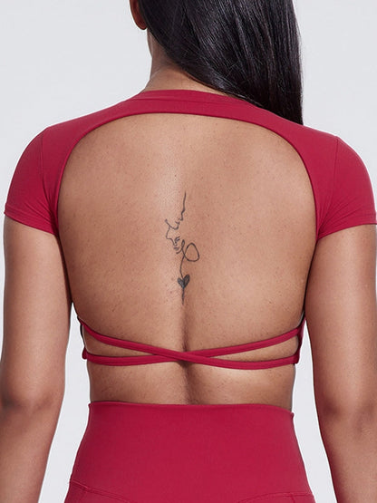 BUYCO Female Cross Back Backless Cropped Short Sleeves
