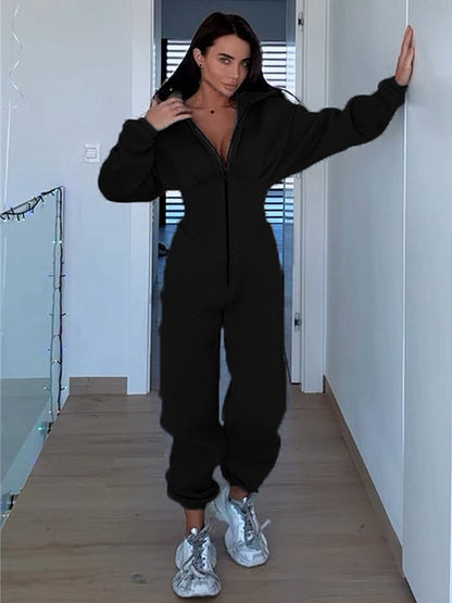 BUYCO Female Long Sleeves Zipper Hooded Jumpsuit