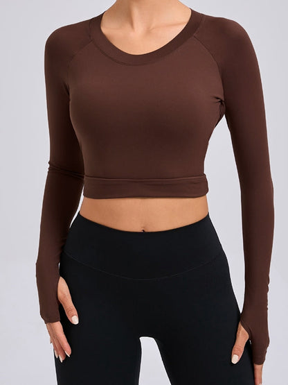 BUYCO Female Fitted Cutout U Collar Thumbhole Long Sleeves