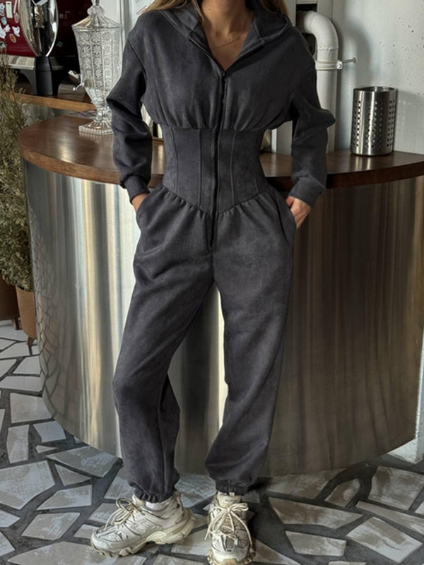 BUYCO Female Half Zipper Hooded Jumpsuit