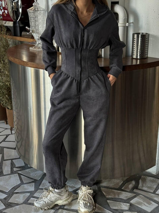 BUYCO Female Half Zipper Hooded Jumpsuit