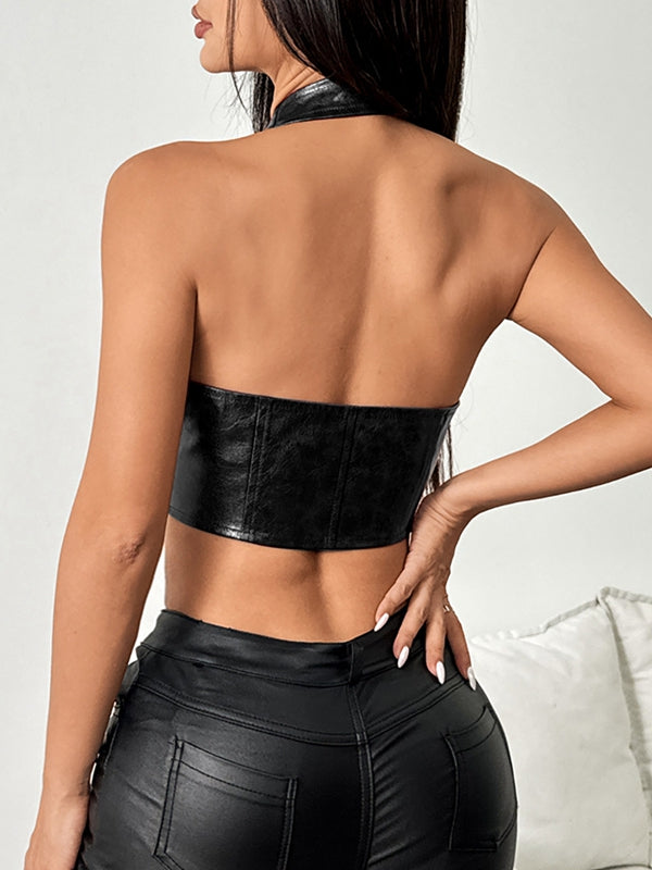 BUYCO Female Faux Leather Corset Sports Bras