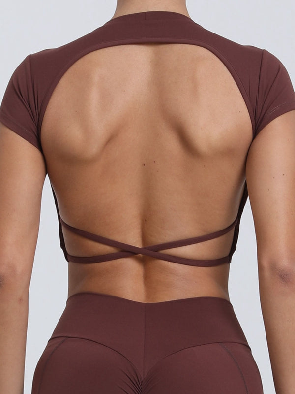 BUYCO Female Cross Back Backless Cropped Short Sleeves