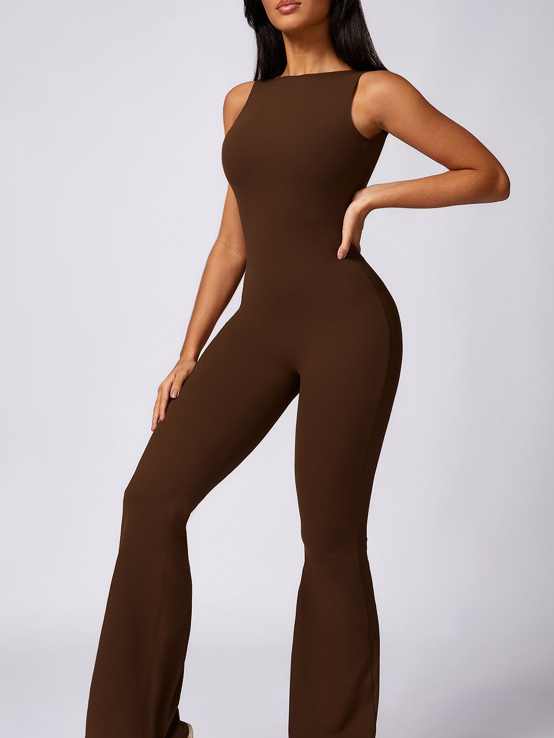 BUYCO Female Backless Elastic Tight Ruched Back Flare Jumpsuit