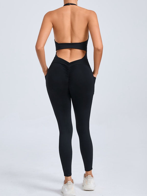 BUYCO Female Front Folds Backless Pocket Jumpsuit