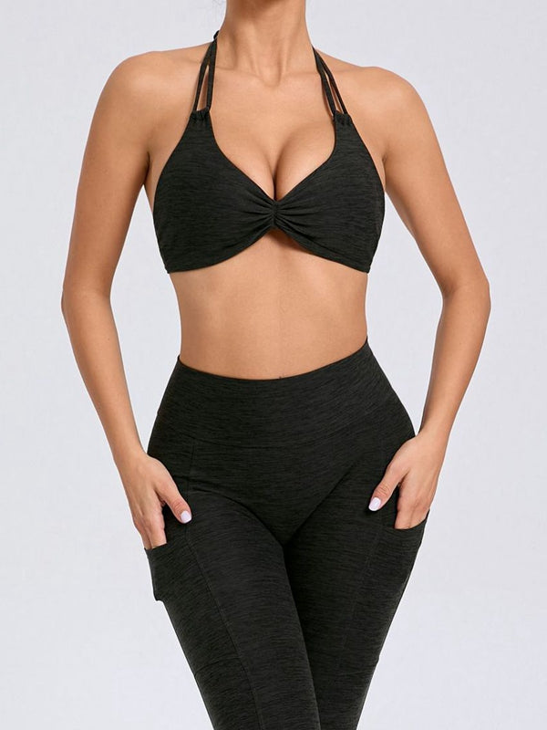 BUYCO Female Deep V Back Pocket Ruched Back Halter Backless Tracksuit