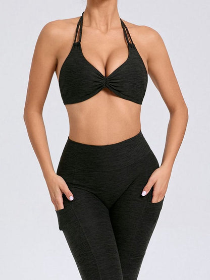 BUYCO Female Deep V Back Pocket Ruched Back Halter Backless Tracksuit