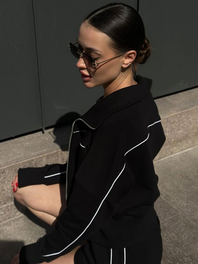 BUYCO Female Zipper Contrast Color Short Tracksuit