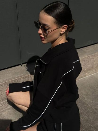 BUYCO Female Zipper Contrast Color Short Tracksuit