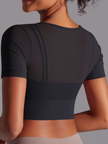 BUYCO Female Fitted Mesh Hollow Out Breathable Short Sleeves