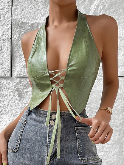 BUYCO Female Faux Leather Corset Sports Bras