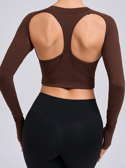BUYCO Female Fitted Cutout U Collar Thumbhole Long Sleeves