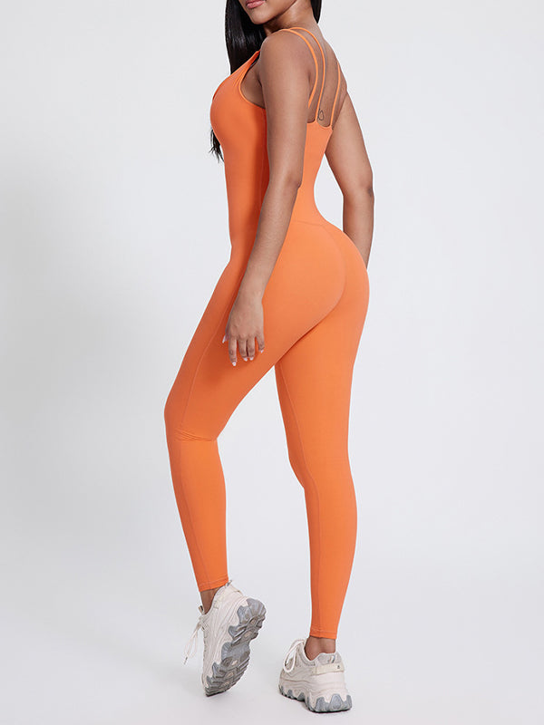 BUYCO Female Backless U Collar Ruched Back Hip-lift Jumpsuit