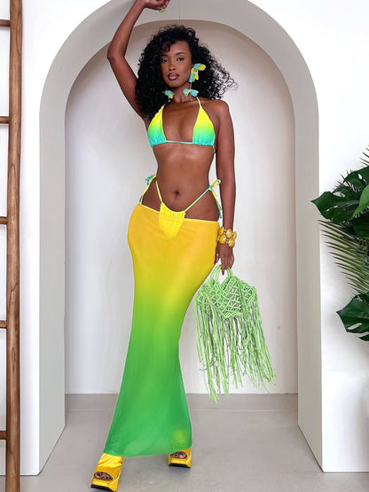 BUYCO Female Fitted Ombre Mesh 3-Pieces Bikini Set