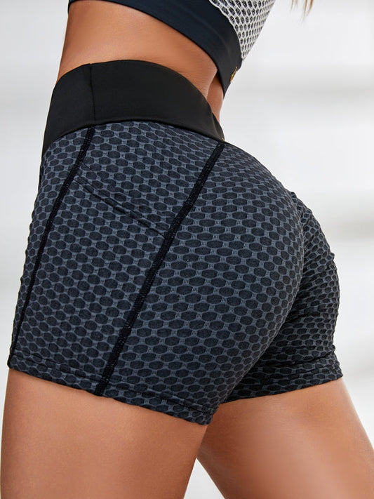 BUYCO Female Honeycomb Pocket Peach Hip Spandex Gym Fit Shorts