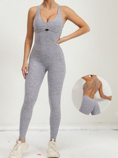 BUYCO Female Cross Back Ruched Back Adjustable Straps Jumpsuit