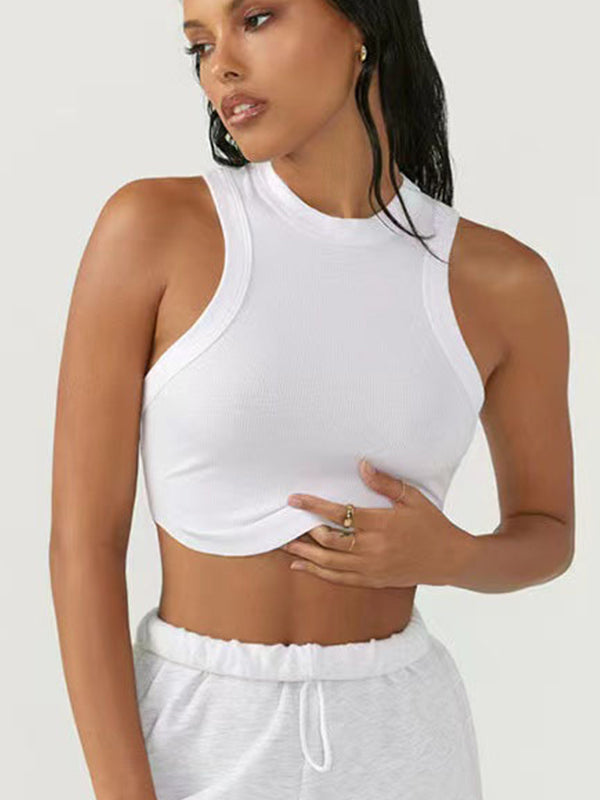 BUYCO Female Solid Color Ribbed Elastic Tight with Chest Pads Tank