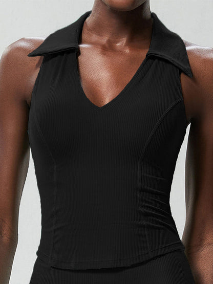 BUYCO Female Solid Color V-neck Ribbed Quick Dry Tank