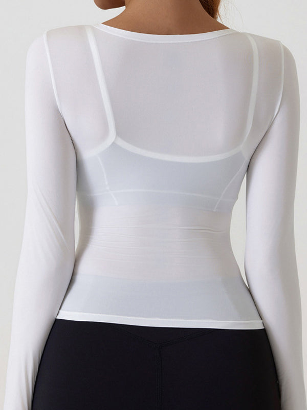 BUYCO Female Fitted Ventilation Sheer Airy Thin and Light Mesh Elastic Tight Long Sleeves