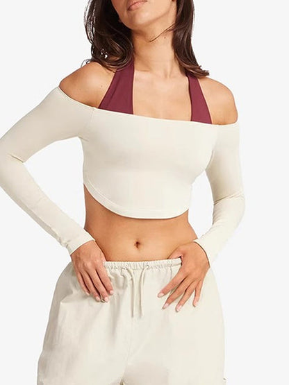 BUYCO Female Fitted Solid Color Backless Elastic Tight Long Sleeves