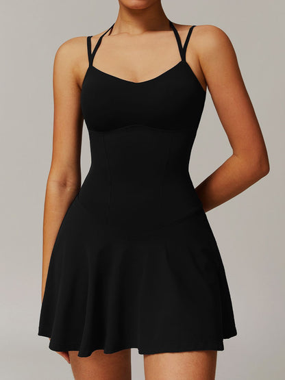 BUYCO Female Solid Color Backless 2 in 1 Quick-dry Dress