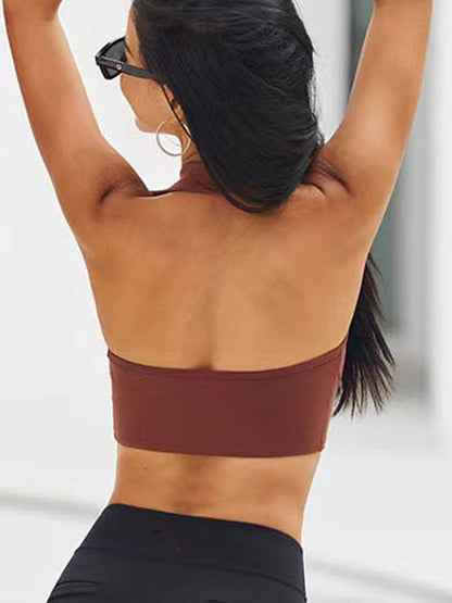BUYCO Female Solid Color Stand Up Collar Deep V Halter Backless Quick Dry Tank