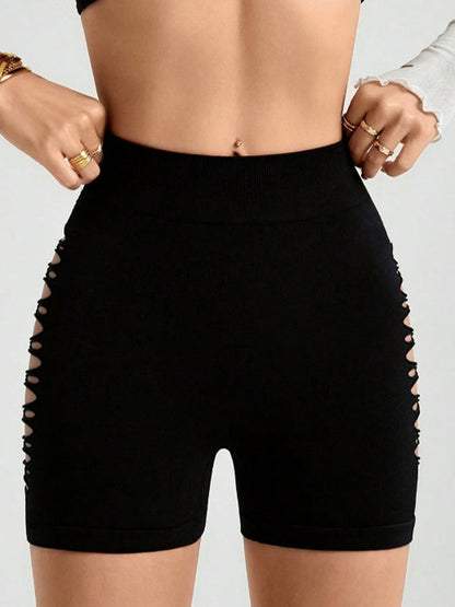 BUYCO Female Hollow Out Fishnet V-shaped Waist Ruched Back Shorts