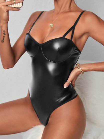 BUYCO Female Glossy PU Faux Leather Lingerie
