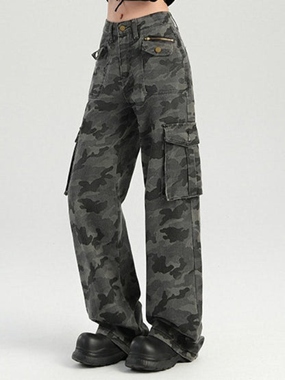 BUYCO Female Pocket Casual Cargo Camouflage Print Pants