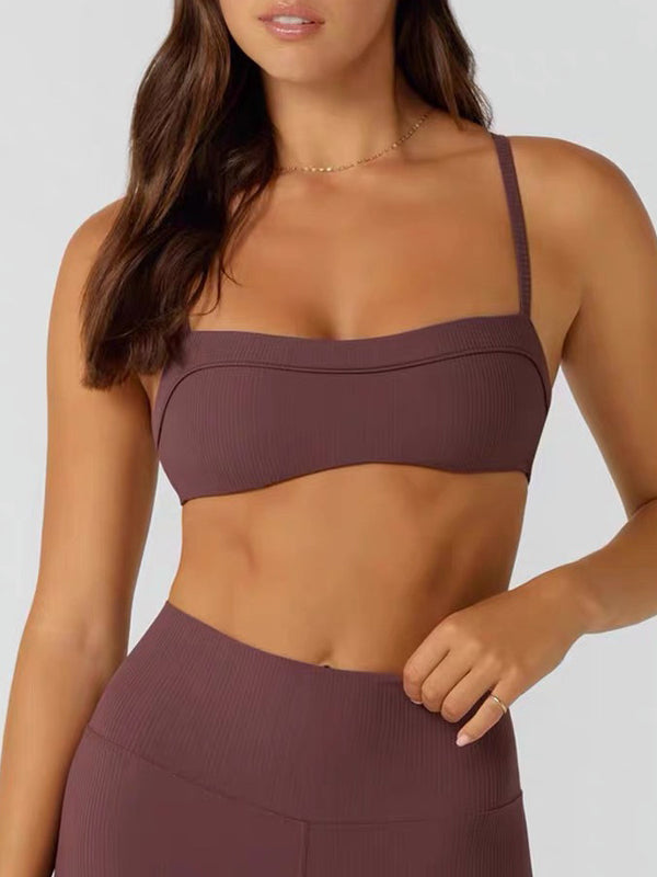 BUYCO Female Solid Color Hollow Out Cross Beauty Back Sports Bras