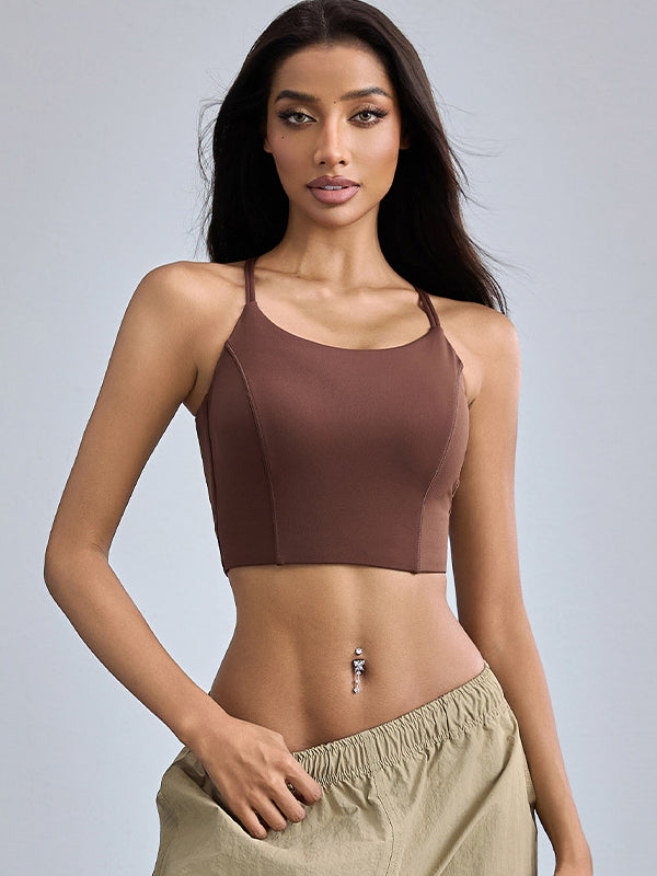 BUYCO Female Solid Color Cross Back Quick Dry Sports Bras