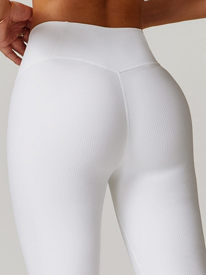 BUYCO Female Ribbed High-waisted Hip-lift Quick Dry Elastic Tight Leggings