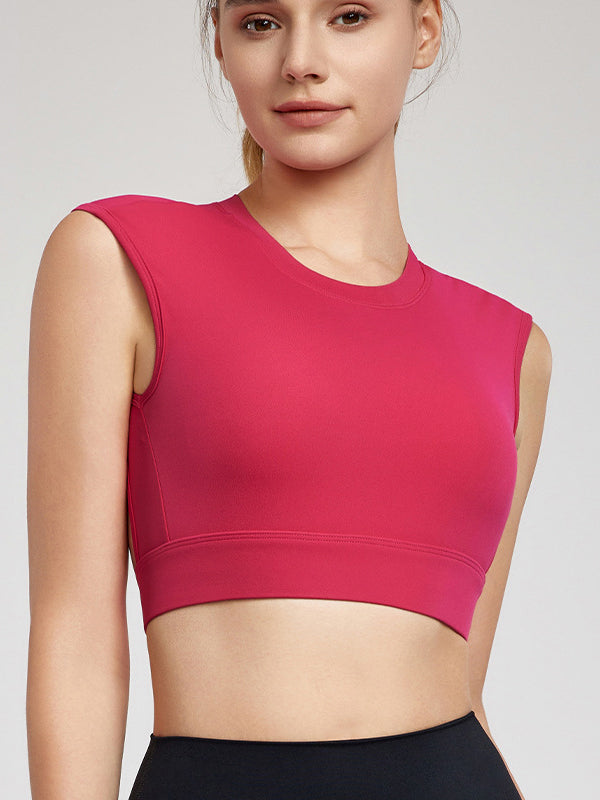 BUYCO Female Fitted Solid Color Backless with Pads Cropped Tank