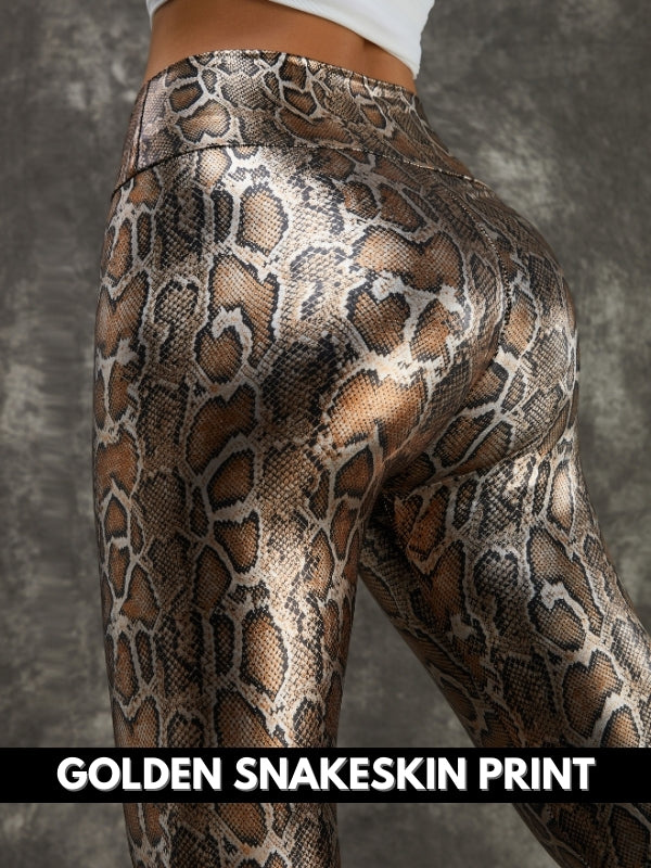 BUYCO Female PU Faux Leather Leopard Print Leggings