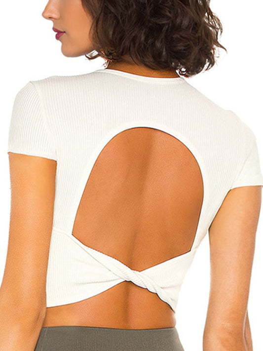 BUYCO Female Fitted Hollow Out Round Neck Short Sleeves