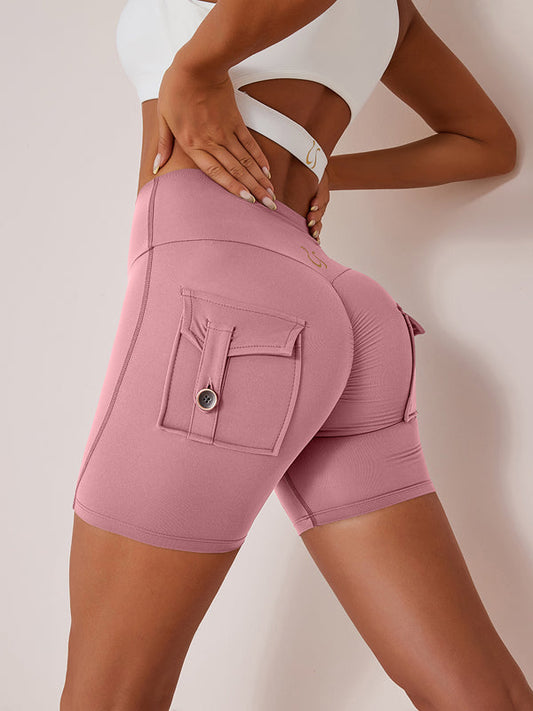 BUYCO Female Elastic Hip Lifting Spandex Gym Cargo Fit Shorts