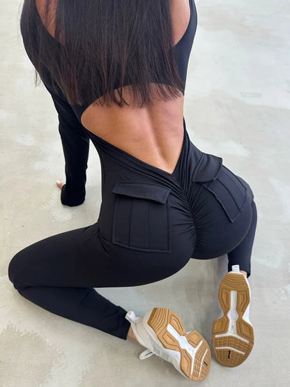 BUYCO Female Fitted Cutout Pocket Fit Cargo Jumpsuit