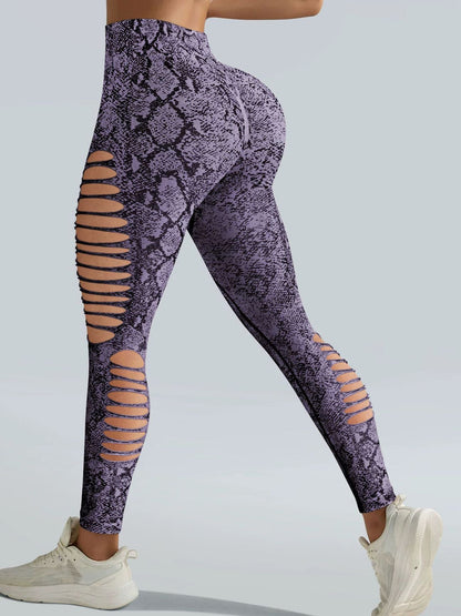 BUYCO Female Snake Print Hollow Out High-waisted Seamless Leggings